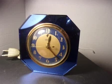 Rare Art Deco Cobalt Blue Mirror Telechron Electric Table Model 3F65 Clock Works