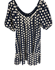 MADEWELL Navy White Shirred Ruffle Hem Textured Polka Dot Print Mini Dress M