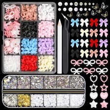 Bow Nail Charms and Flatback Pearls Gems Set 01 - 2 Boxes Nail Art Decos
