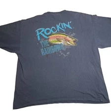 Buck Wear Extreme Fishing Rockin the Rainbow Trout Men's Blue T-Shirt Size XL