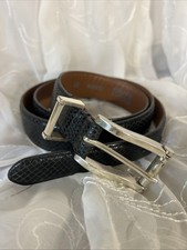 Onyx by Brighton Black Embossed Leather Belt 42 Silver Tone Buckle