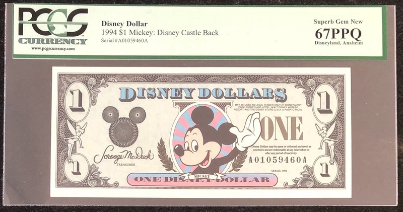 1994 A $1 Disney Dollar Mickey PCGS 67PPQ DIS33 A01059460A Disneyland HIGH GRADE