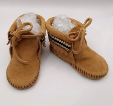 Minnetonka Moccasins Braided Soft Suede Leather Beige Toddler Size 5