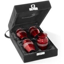 Mini Cremation Urns for Human Ashes, Keepsake Set of 4 Red Striped