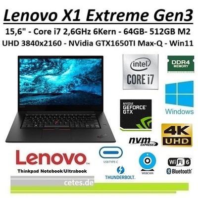 Lenovo X1 Extreme Gen3 15,6'' Core i7 10850H 2,70Ghz 64GB 512GB GTX1650 TI Win11
