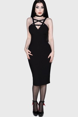 Killstar Betty Rage Pin Midi Dress Womens Criss Cross Neck Goth Alternative