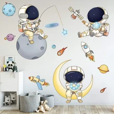 Astronaut Wall Stickers for Boys Bedroom, DILIBRA Cartoon Spaceman Outer Plan...