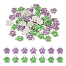 60Pcs 15 x 12 mm Alloy Enamel Dog Paw Print Charms, Green/Silver, Purple/Silver