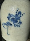 Stoneware jug by D. Foster & Co., Blackstone St., Boston - cobalt blue floral — photo 2
