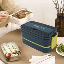 (1400ml Turquoise)Double Layer Box 316 Stainless Steel Compartment HG