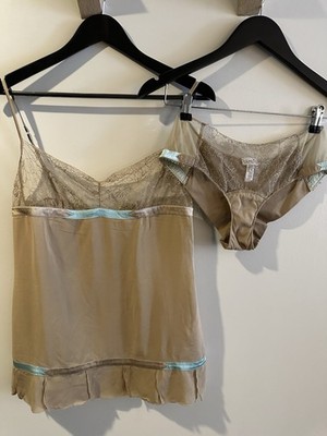 La Perla Beige Lace Camisole & Panty Set Floral Adjustable Straps 2 Pack