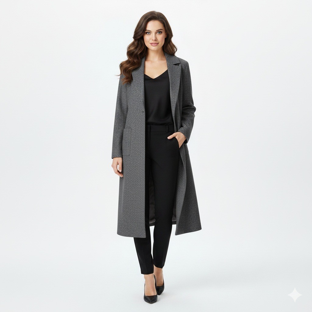 H&M Coat Womens 2 Gray Minimalist Structured Timeless Longline Modern Layering