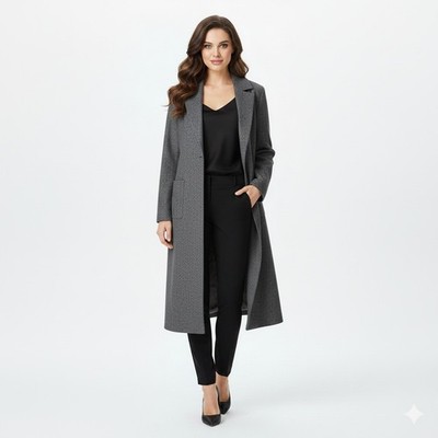 H&M Coat Womens 2 Gray Minimalist Structured Timeless Longline Modern Layering