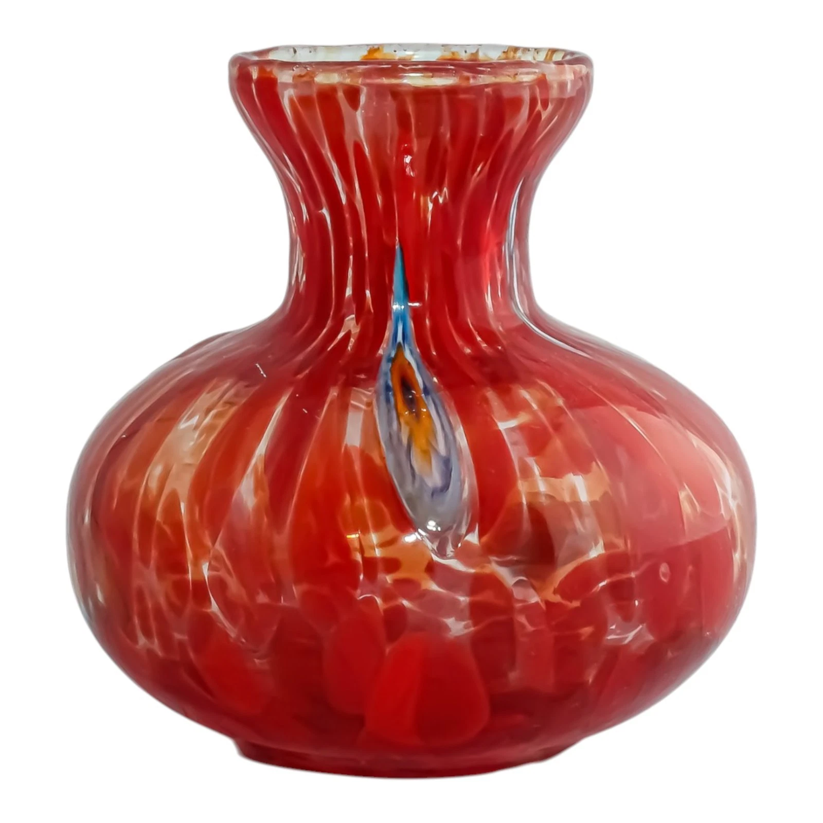 Murano Glass Vase Candle Holder Red Handmade Millefiori