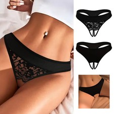 Women Lace Panties Crotchless Underwear Thongs Lingerie G-string Floral Briefs 