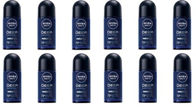 (Pack of 12) Nivea Deep 48h Anti-Perspirant Deodorant Roll On Men 12x 50ml