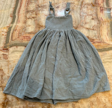 Rylee  Cru Girls Aqua Ivy Fit  Flare Dress Gray Smocked Sleeveless Size 4-5Y