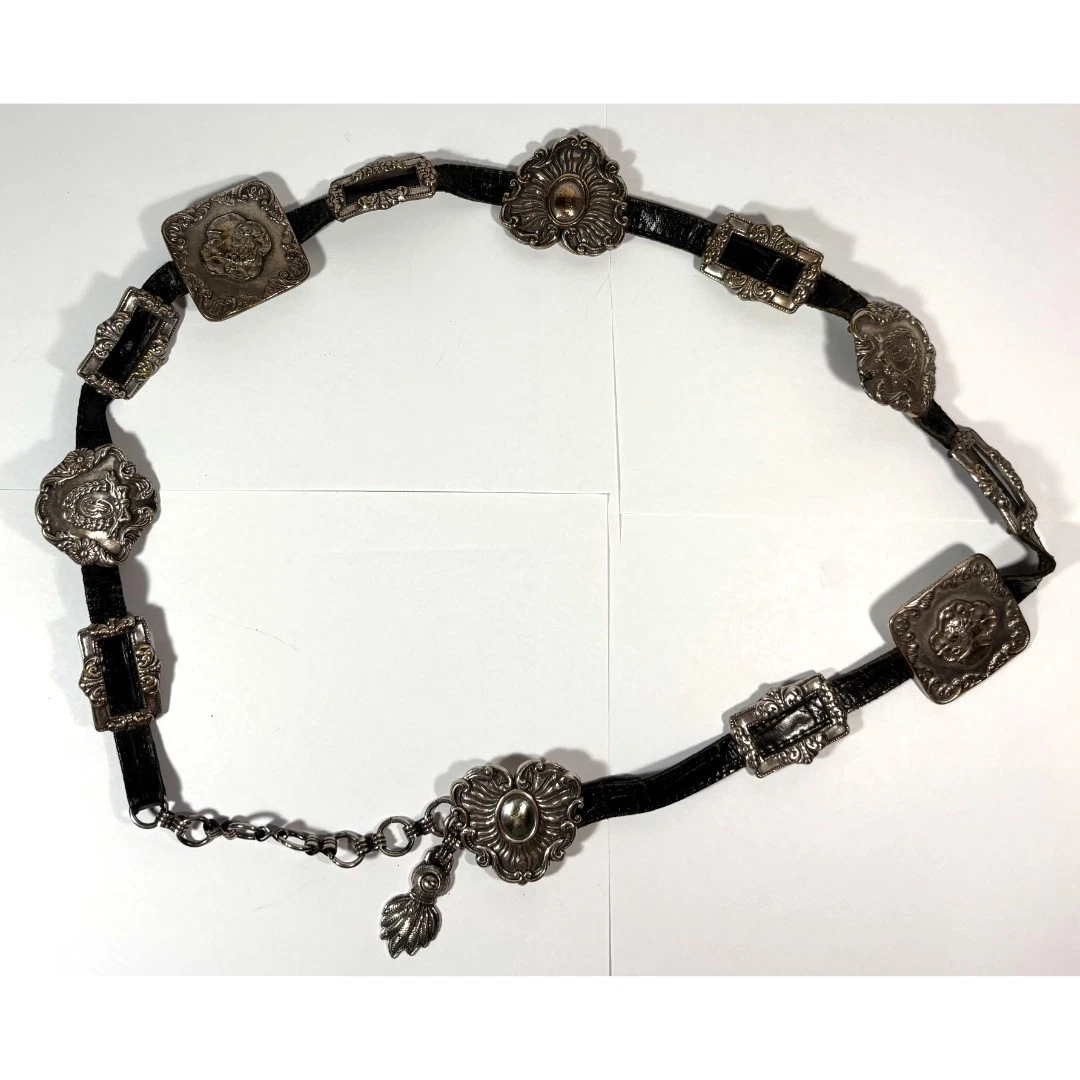 Brighton Belt Women’s Size 38, Black Metal Silver Concho Flower Bling Medallions Similar Items to Vintage Brighton 8 Conchos Western Leather  main image 4