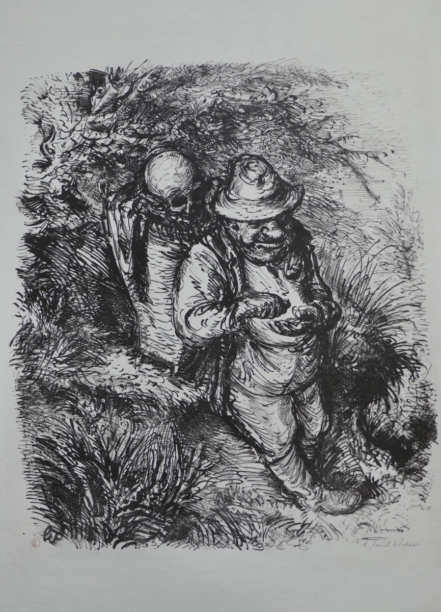 A. Paul Weber, Original Lithographie 1955, signiert, Der Kassensturz, SELTEN