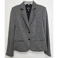 Jones New York Womens Black White Tweed/Herringbone Blazer-Size 4/Small