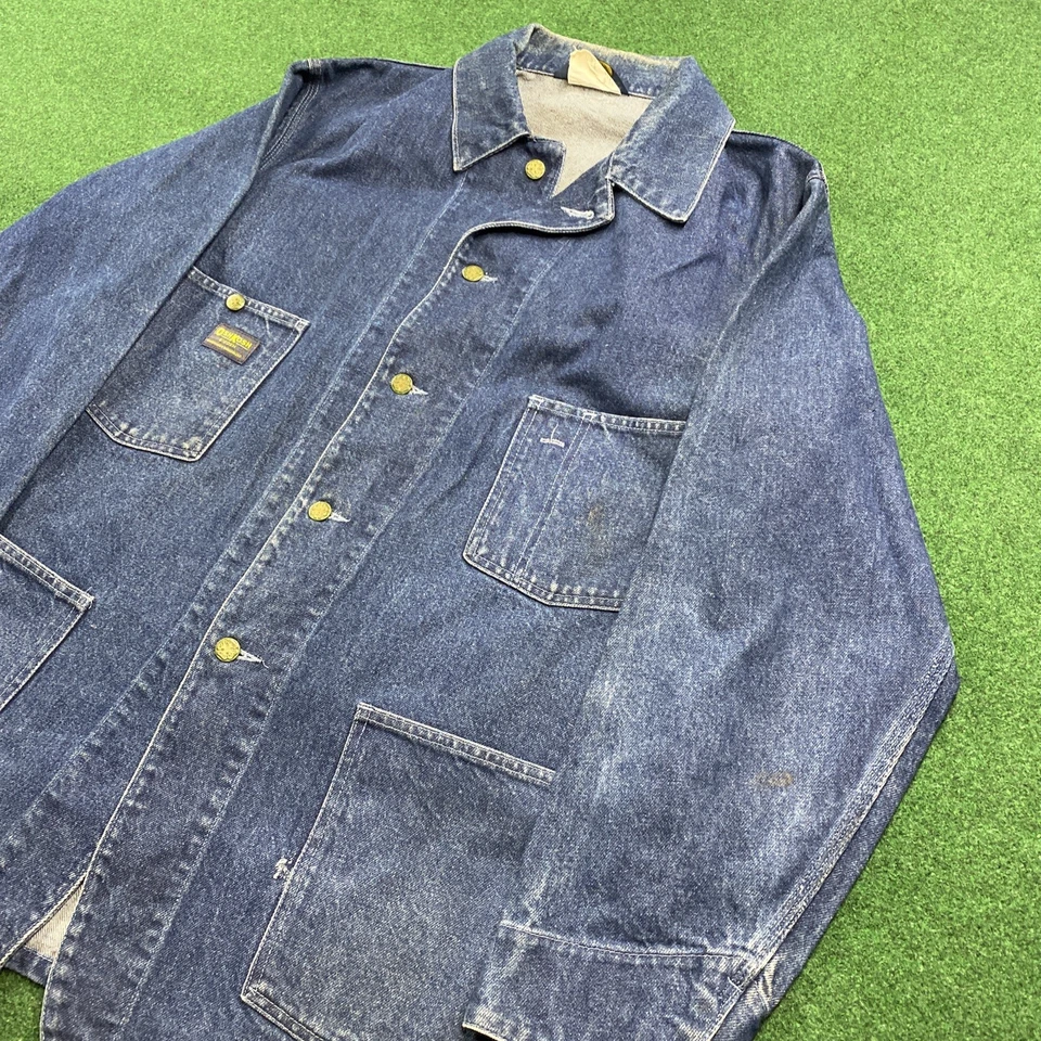 Jaqueta Oshkosh Bgosh Masculina Vintage L 48 Azul 70S 80S Casaco Denim Celeiro EUA - Imagem 2 de 4
