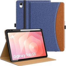 MoKo PU Leather Case for 11-Inch Samsung Galaxy Tab S11 2025, S Pen Holder, Blue