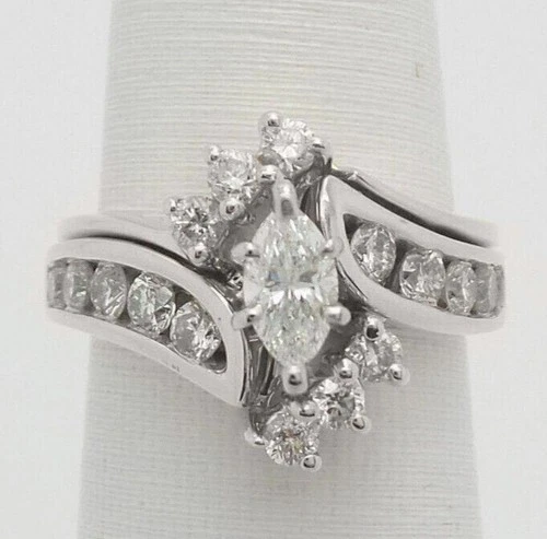 Bridal Women Ring Set 3.0 Ctw Marquise Cut Created Diamond 14K White Gold Finish