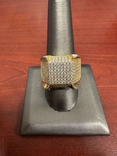 Splendido anello da uomo in argento sterling placcato oro pesante Bling misura 10