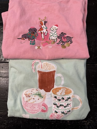 Crewcuts 2-Pack Kids S (6-7) Long Sleeve Graphic T-Shirts Dog Holiday Pink/Green