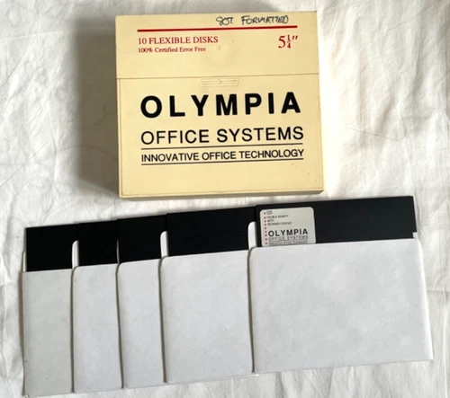Olympia Office Systems 5x 5 1/4" Floppy Disks & storage case