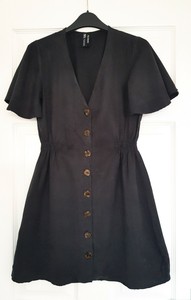 zara black button dress