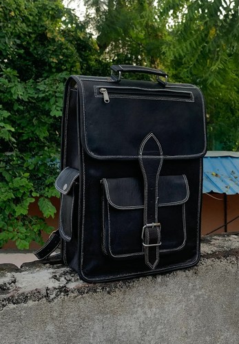 Handmade Vintage Real Leather Travel Casual Laptop Backpack Messenger Unisex Bag - Picture 8 of 8