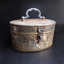 Box metal gray silver rust vintage art deco home collection N7450