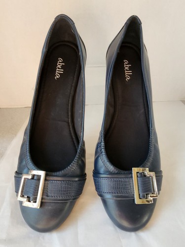 Abella Women's Navy Blue Round Toe Comfort Flat with Silver Buckle NEW Sz 10M - Picture 5 of 9