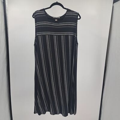 LOFT Dress Plus 20/22 Dot Striped Sleeveless Swing Stretch Casual Black White