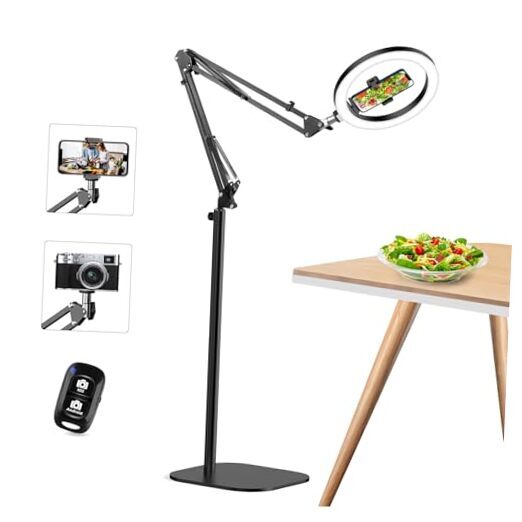 Ring Light Tripod for iPhone Overhead Phone Mount Holder,10”Ring Light with-image