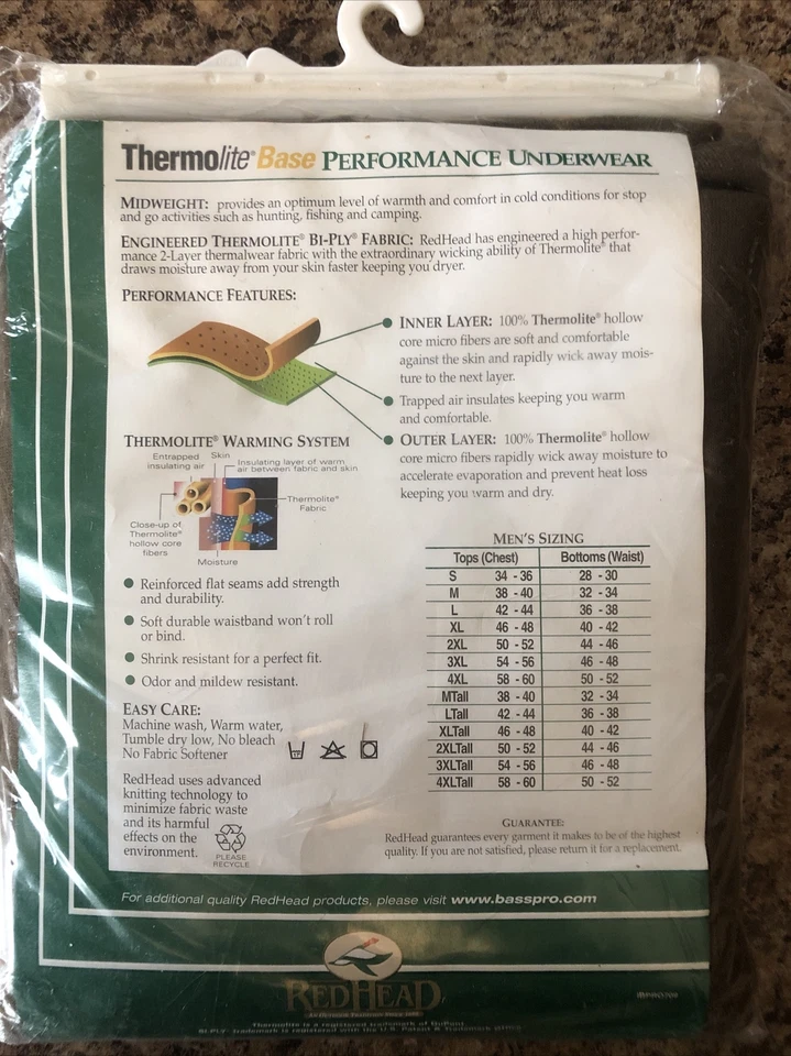 NEW IN PACKAGE -- REDHEAD MENS Thermolite UNDERWEAR SHIRT DuPont Size 4X Brown - Image 4 of 4