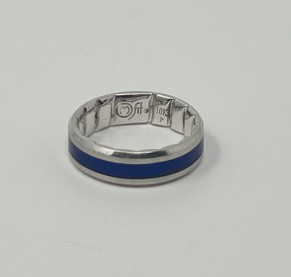 Mens MFit Wedding Band 10K White Gold Size 8 W/ Blue Ceramic Center | eBay