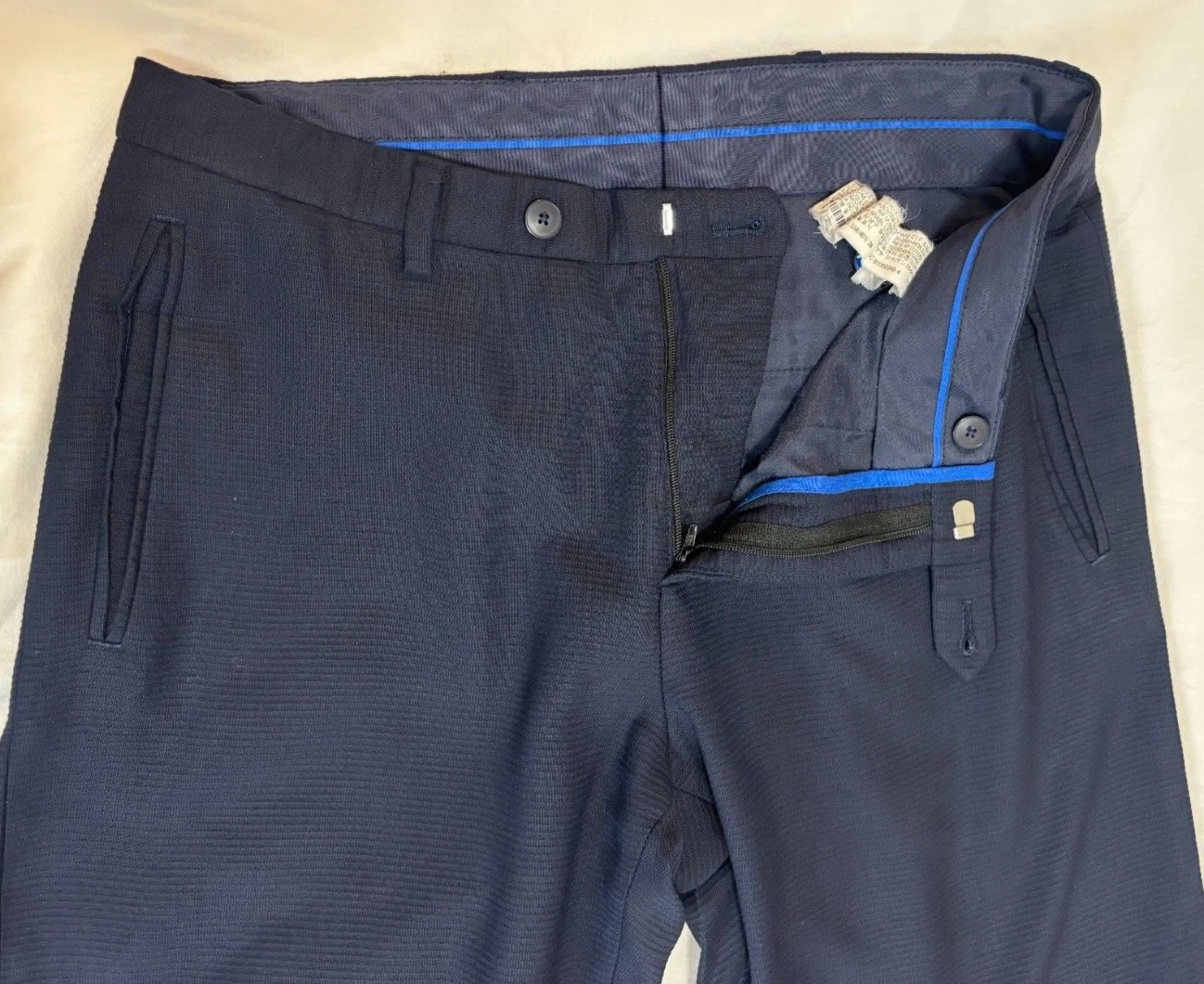 Zara Men's Textured Lightweight Navy Blue Dress Pants, Size US 30, Inseam 33