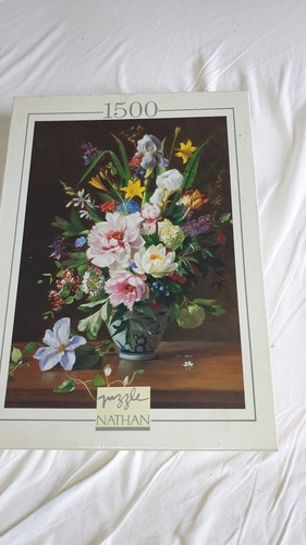 Puzzle Nathan vintage de 1500 pièces - Nature Morte aux Clématites et aux Pivoin