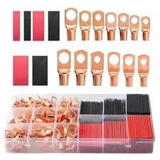 240Pcs Copper Battery Cable Ends Ring Terminals Connectors Tubing Assortment Kit