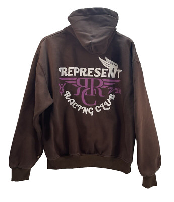 Represent RACING CLUB Hoodie Mens MEDIUM Brown Faded Heavyweight Cotton Pocket