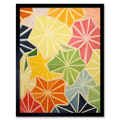 Colourful Slices of Star Fruit Bright Abstract Kitchen Framed Wall Art Print 9X7