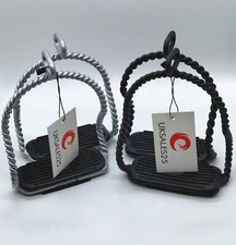 Twisted Bent Leg Safety Stirrups S/Steel with Rubber Foot Pad (UKSALES25®)