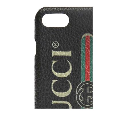 GUCCI LOGO iPhone 8 Textured Faux Leather Case Black with Printed