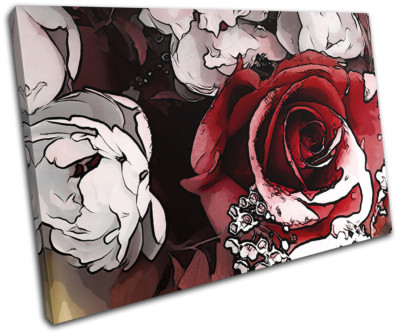 Rose Love Flowers Illustration Floral SINGLE Leinwand Kunst Bild drucken
