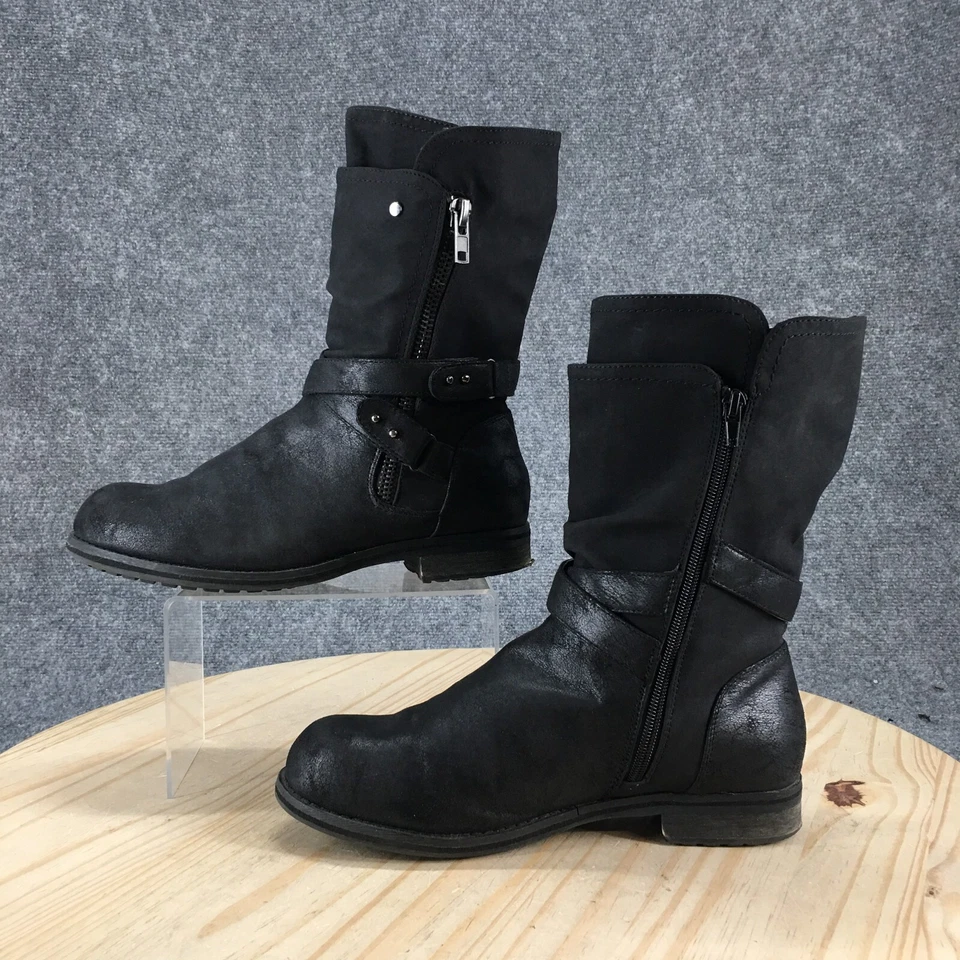 Lane Bryant ботинки женщин 9 W мотоциклиста черная ткань стороны молнии середины икры блок каблуки - Изображение 2 из 4