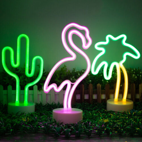 Neonlicht LED Dekolampe Neon Lampe Beleuchtung Kaktus Flamingo Regenbogen Deko- - Bild 1 von 20