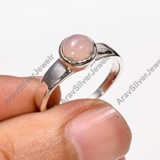 Natural Rose Quartz Ring Pink Stone 925 Sterling Silver Engagement Rings Jewelry