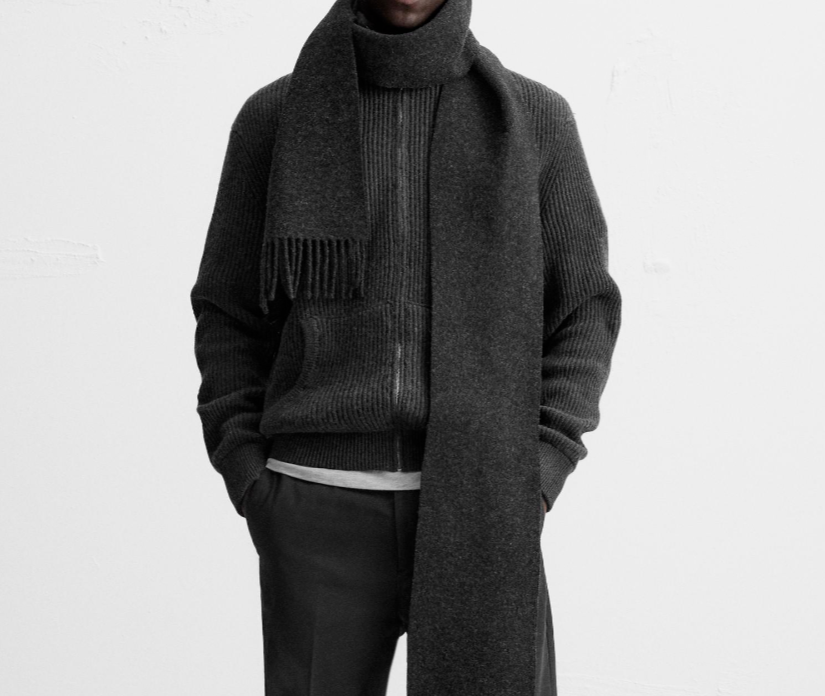 Zara 50% Cashmere Cotton Zip Up Cardigan Anthracite Grey Size M L